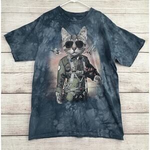 The Mountain Tom Cat Tie Dye T Shirt Mens XL Blue Made in USA Top Gun